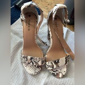 torrid Neutral Snake-Print Ankle Strap Block Heel Sandals
